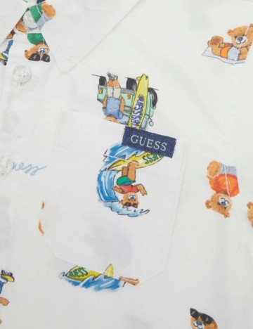 Cămașă cu m&acirc;necă scurtă Guess, alb