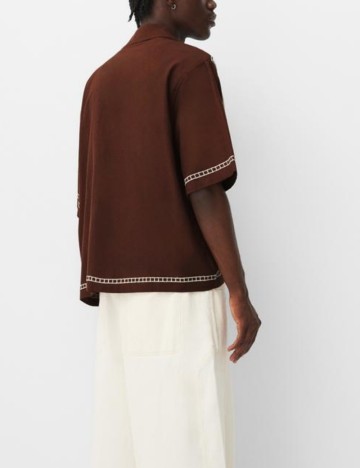 Cămașă cu m&acirc;necă scurtă Bershka, maro