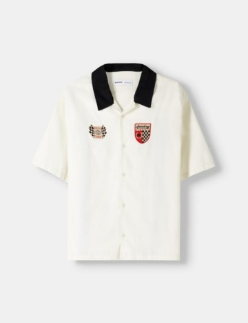 Cămașă cu m&acirc;necă scurtă Bershka, alb