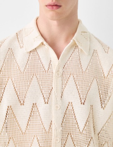 Cămașă cu m&acirc;necă scurtă Bershka, bej