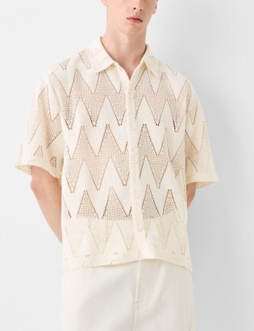 Cămașă cu m&acirc;necă scurtă Bershka, bej