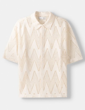 Cămașă cu m&acirc;necă scurtă Bershka, bej