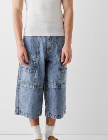 Pantaloni 3/4 Bershka, albastru