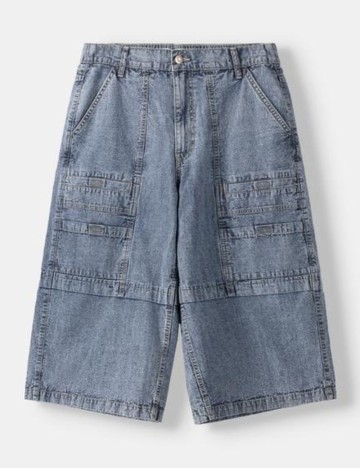 Pantaloni 3/4 Bershka, albastru