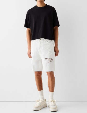 Pantaloni scurți de blugi Bershka, alb