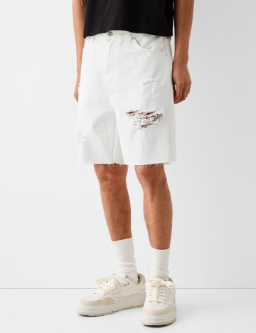 Pantaloni scurți de blugi Bershka, alb