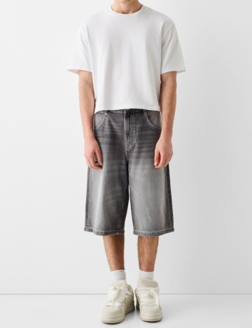 Pantaloni scurți de blugi Bershka, gri
