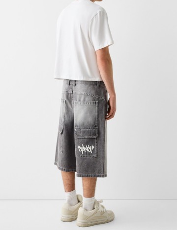 Pantaloni scurți de blugi Bershka, gri