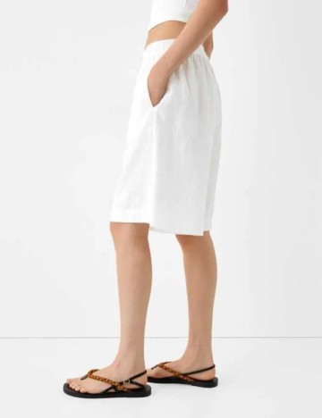 Pantaloni 3/4 Bershka, alb