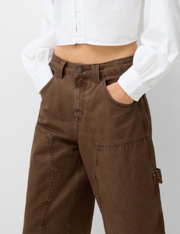 Pantaloni scurți de blugi Bershka, maro