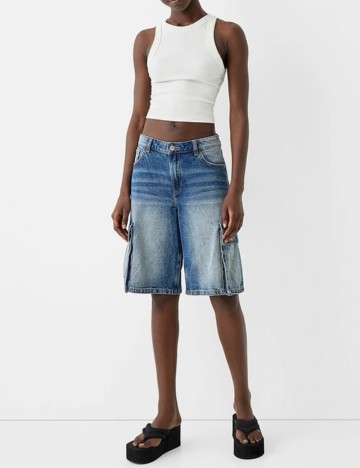 Pantaloni scurți de blugi Bershka, albastru