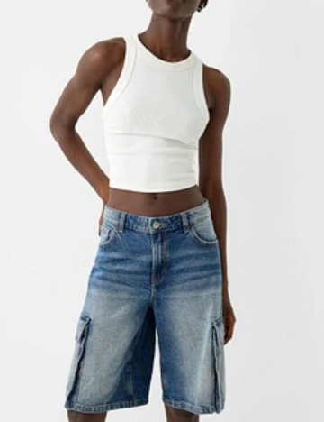 Pantaloni scurți de blugi Bershka, albastru