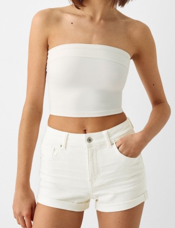 Pantaloni scurți de blugi Bershka, alb