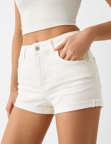 Pantaloni scurți de blugi Bershka, alb
