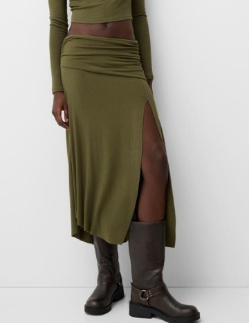 Fustă midi Bershka, kaki