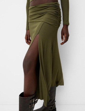 Fustă midi Bershka, kaki