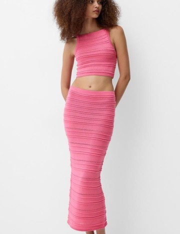 Fustă midi Bershka, roz