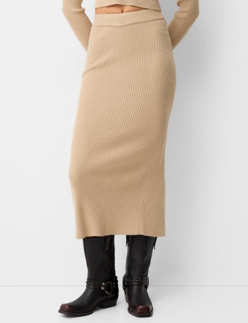 Fustă midi Bershka, maro