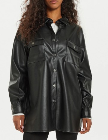 Jachetă imitație de piele Noisy May, negru