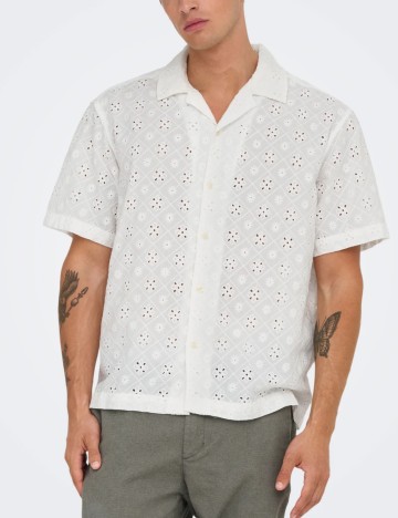 Cămașă cu m&acirc;necă scurtă Only & Sons, alb