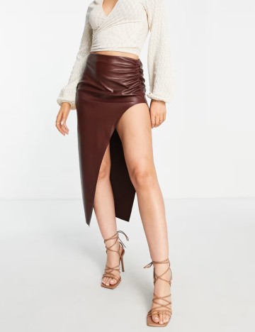 Fustă Imitație Piele ASOS, maro