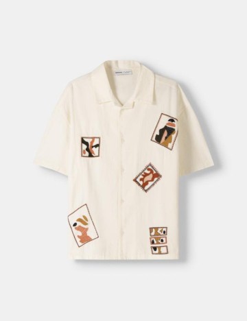 Cămașă cu m&acirc;necă scurtă Bershka, crem