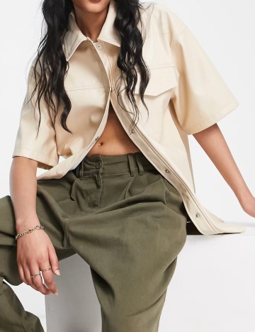 Cămașă imitație de piele Topshop, crem