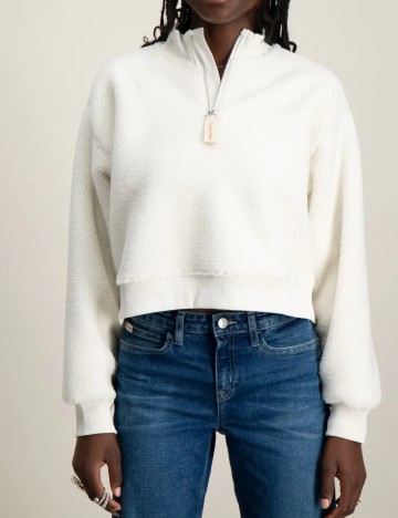 Pulover cu fermoar Calvin Klein, alb