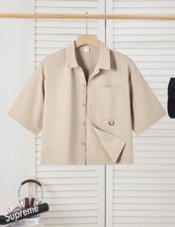 Cămașă cu m&acirc;necă scurtă Shein, bej