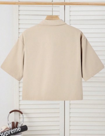 Cămașă cu m&acirc;necă scurtă Shein, bej