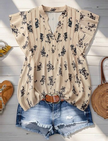 Cămașă cu m&acirc;necă scurtă Shein Curve+, mix culori