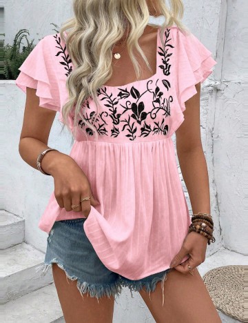 Cămașă cu m&acirc;necă scurtă Shein, roz