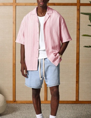 Cămașă cu m&acirc;necă scurtă Shein, roz