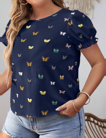 Cămașă cu m&acirc;necă scurtă Shein Curve+, mix culori