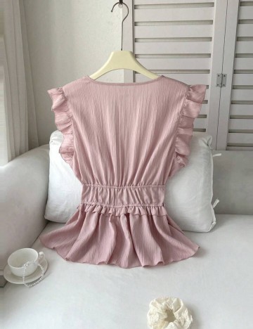 Cămașă cu m&acirc;necă scurtă Shein Curve+, roz