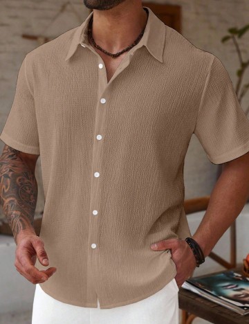 Cămașă cu m&acirc;necă scurtă Shein, bej