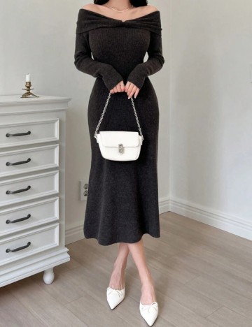 Rochie tricotată Shein DAZY, maro