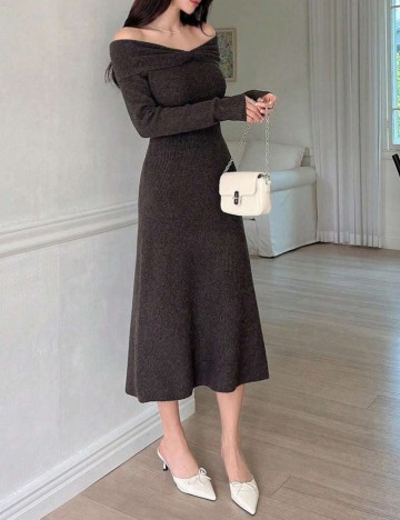 Rochie tricotată Shein DAZY, maro