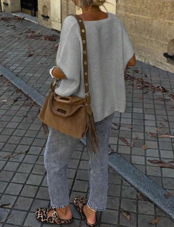 Pulover cu m&acirc;necă scurtă Shein, gri