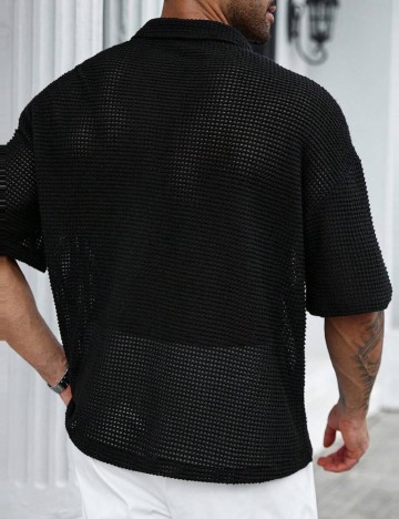 Cămașă cu m&acirc;necă scurtă Shein MANFINITY, negru