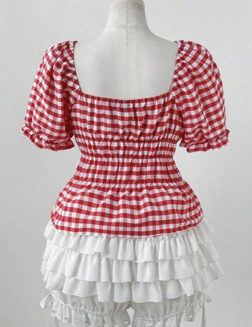 Cămașă cu m&acirc;necă scurtă Shein Curve+, roșu