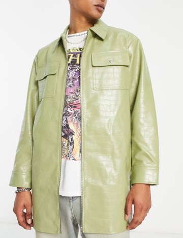 Jachetă imitație de piele ASOS, verde
