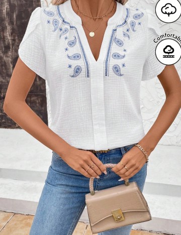 Cămașă cu m&acirc;necă scurtă Shein, alb