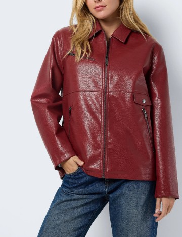 Jachetă imitație de piele Noisy May, vișiniu