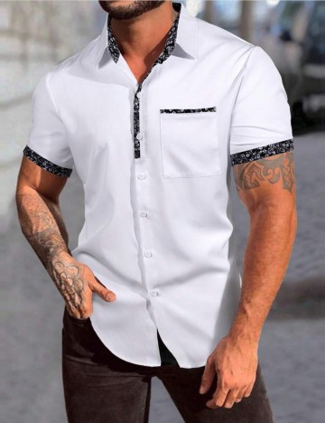 Cămașă cu m&acirc;necă scurtă Shein MANFINITY, alb