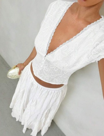 Cămașă cu m&acirc;necă scurtă Shein, alb