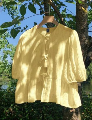 Cămașă cu m&acirc;necă scurtă Shein Curve+, galben