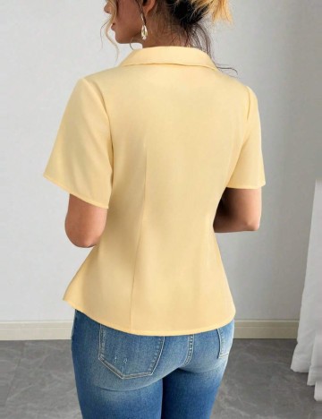 Cămașă cu m&acirc;necă scurtă Shein Curve+, galben
