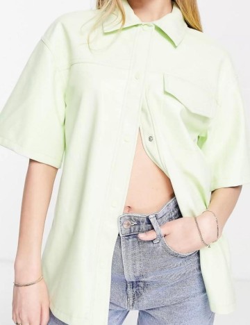 Cămașă cu m&acirc;necă scurtă Topshop, verde