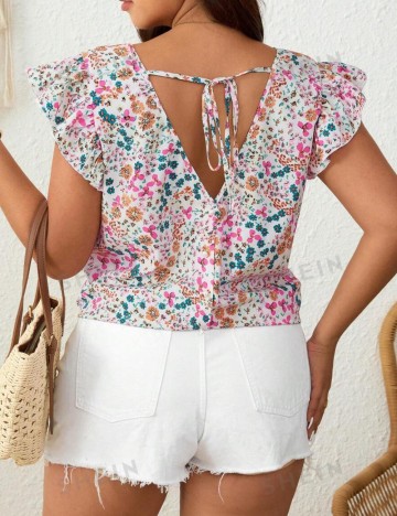 Cămașă cu m&acirc;necă scurtă Shein Curve+, mix culori